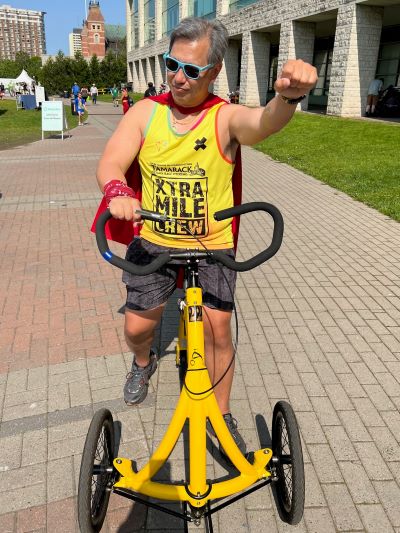 A rider celebrating on the course
