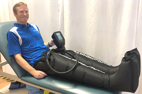 The Normatec dynamic air compression system in use