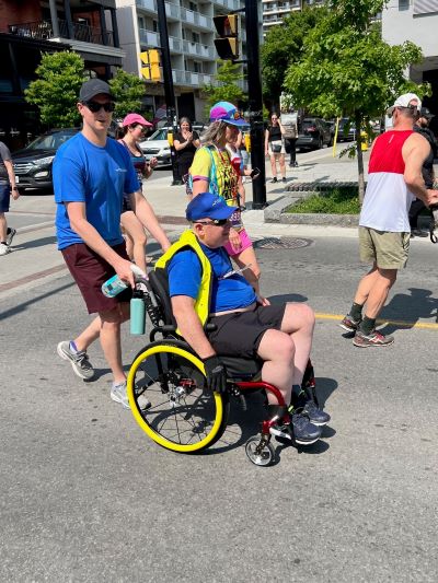 A participant being helped along the route