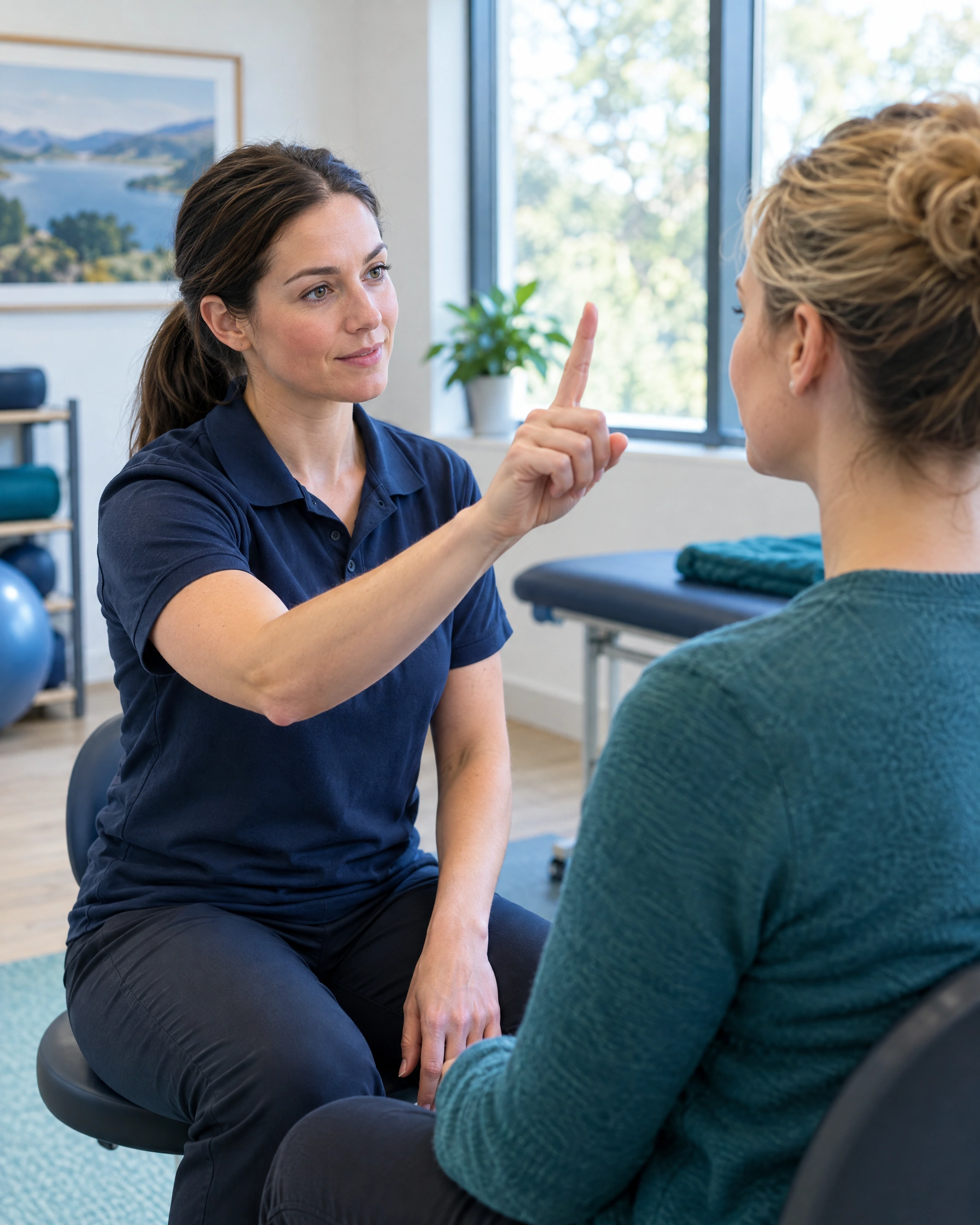 A physiotherapist guiding a vestibular assessment