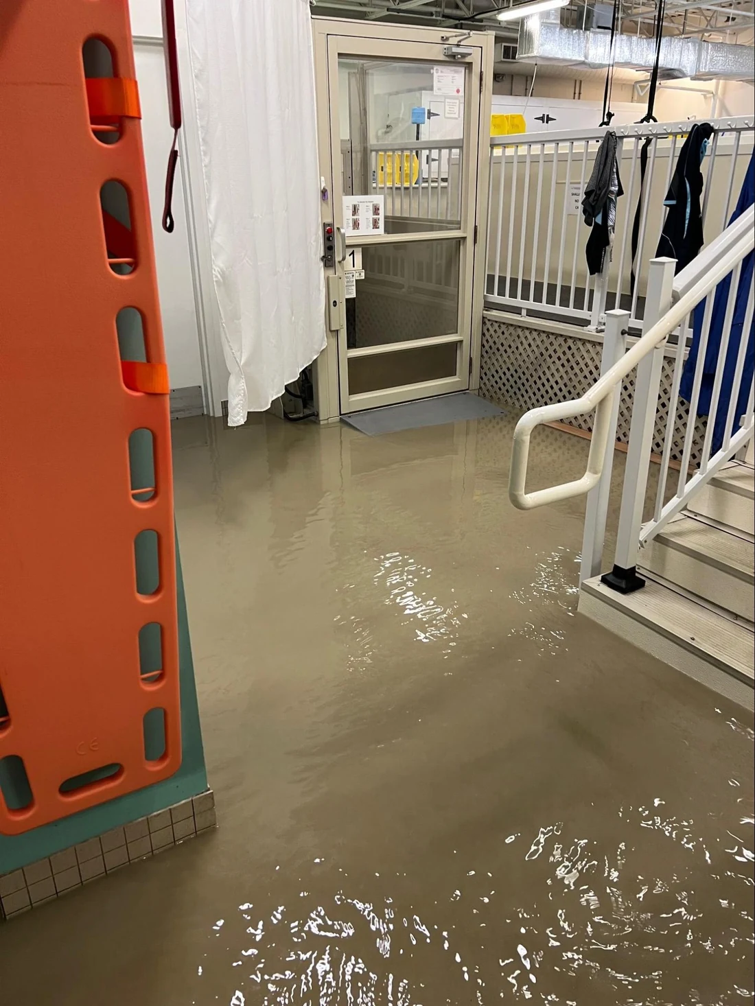 Flood water around the pool lift after the water main break