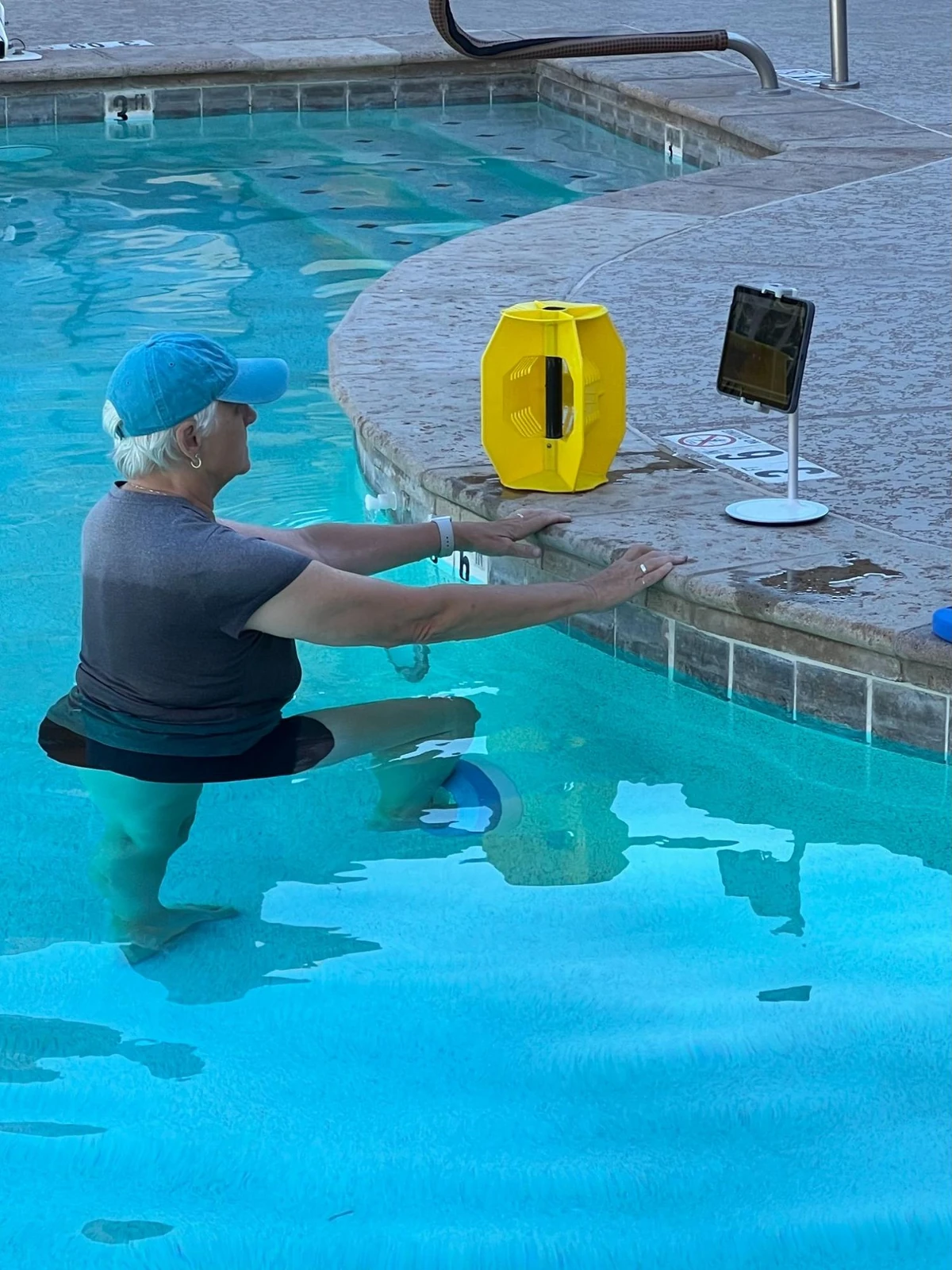 Following a guided water exercise session at the poolside