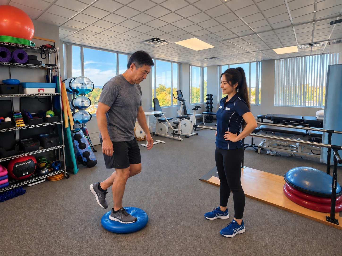 One-on-one kinesiology coaching on a balance disc