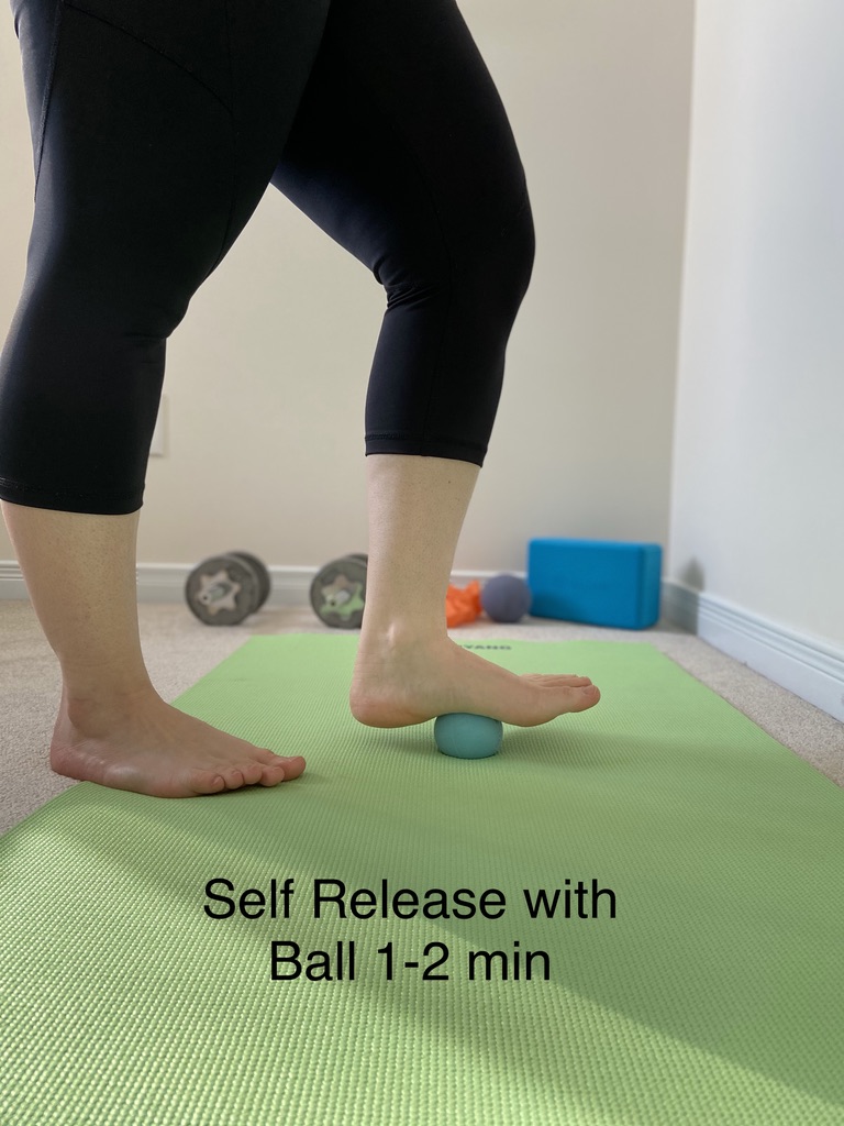 Self release of the plantar fascia with a ball, one to two minutes