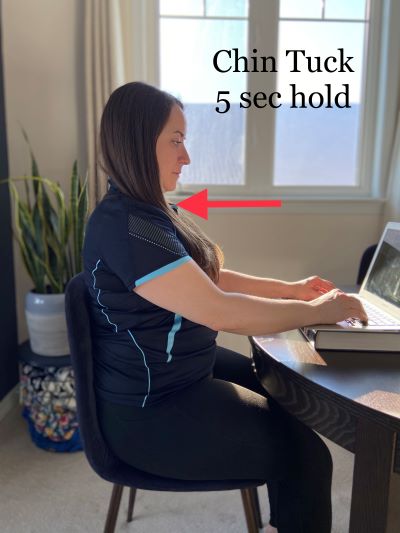 Chin tuck exercise while seated