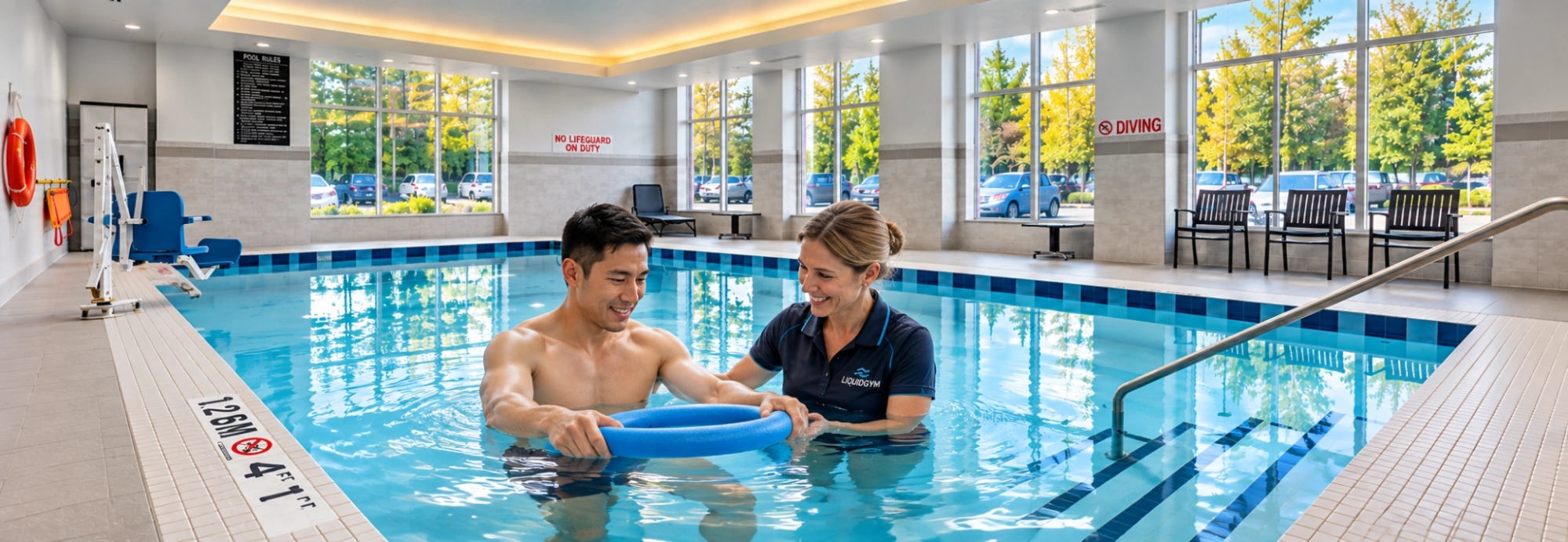 A person rehabilitating an injury in a therapy pool
