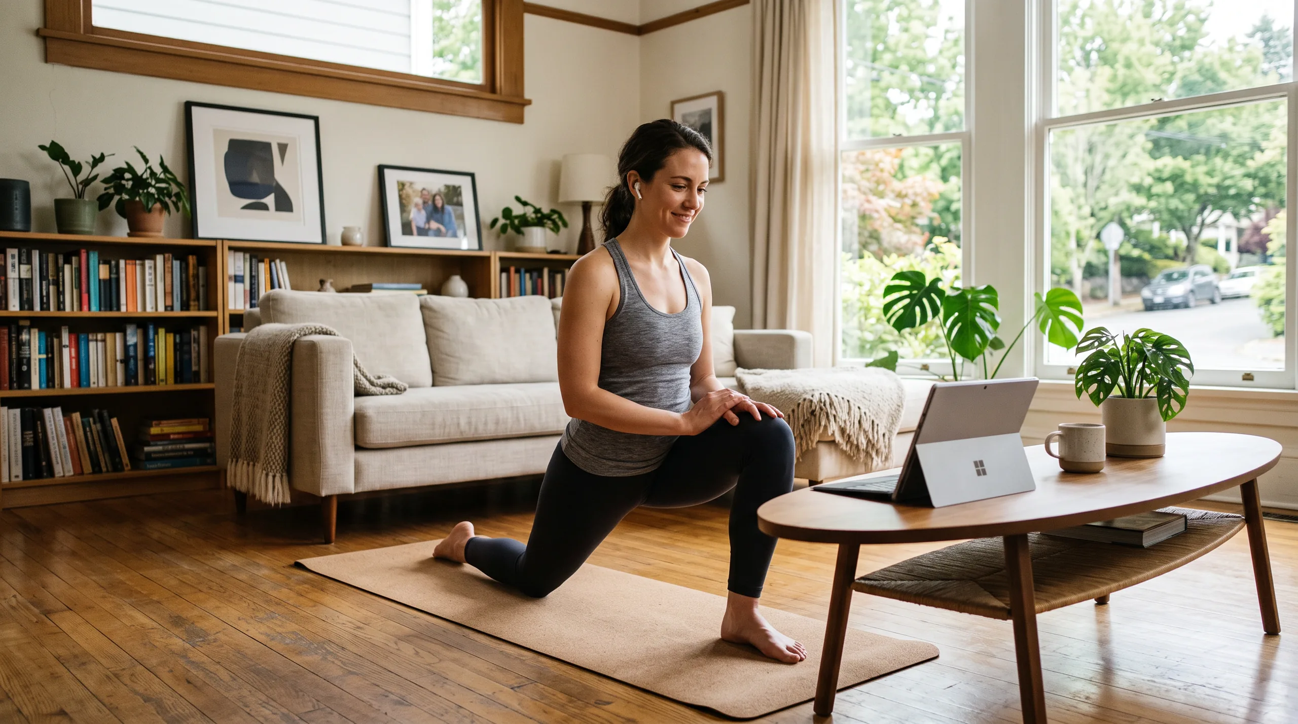 A person following a virtual therapy session at home