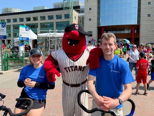Team members with the Ottawa Titans mascot