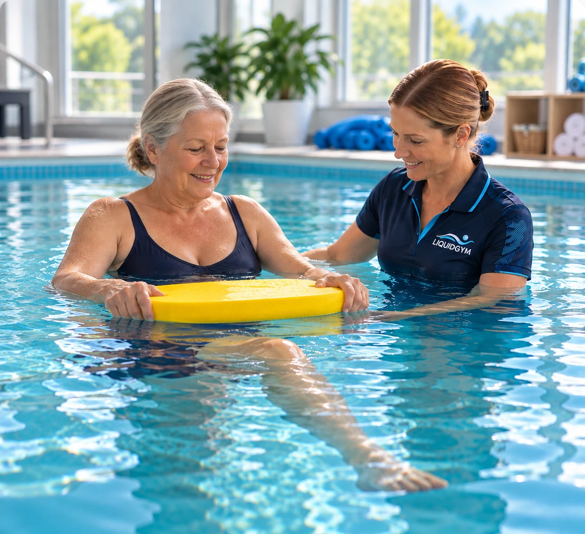 A patient exercising in the therapy pool with a therapist